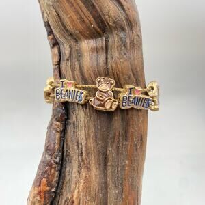 Vintage I Love Beanies Gold Tone Tone Sliding Charm Bracelet With Slider Charms